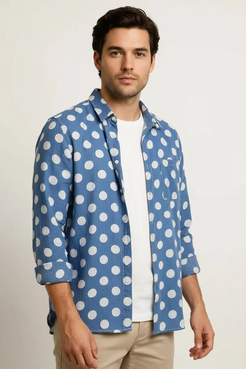 Men's Dot Print Lapel Everyday Long Sleeve Shirt Dan Flashes